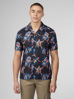 Black Ben Sherman Signature Botanical Print Shirts | YH9410876