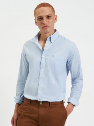 Blue Ben Sherman Beatnik Wash Long-Sleeve Shirts | VB5397864