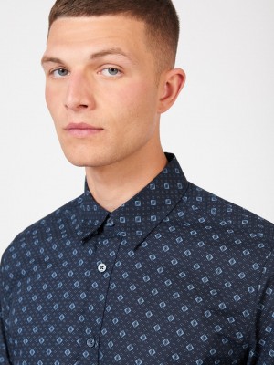 Blue Ben Sherman Signature Geo Shirts | KT7514362