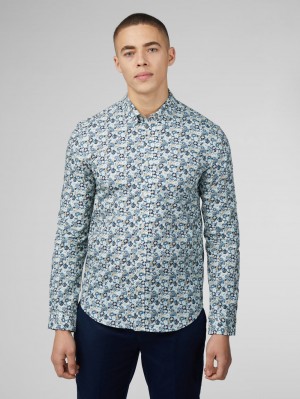 Blue Ben Sherman Signature Multicolor Floral Shirts | PN9081527