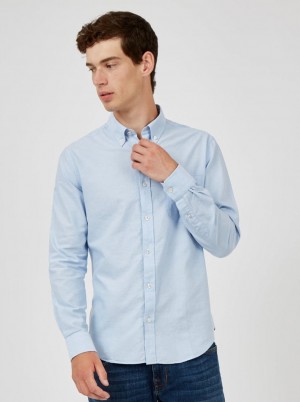 Blue Ben Sherman Signature Organic Long-Sleeve Oxford Shirts | SK8512794