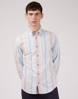 Blue Ben Sherman The Oxford Ivy Stripe Long-Sleeve Shirts | ZG2865134