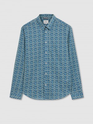 Blue Grey Ben Sherman Floral Print Long-Sleeve Shirts | XH7861543