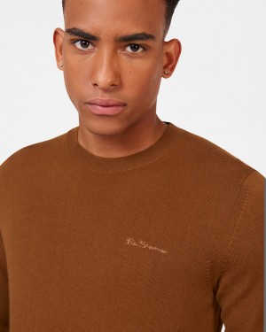 Brown Ben Sherman Signature Merino Crewneck Knitwear | OG0375918