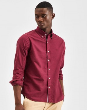 Burgundy Ben Sherman Beatnik Oxford Garment Dye Shirts | JL8705326