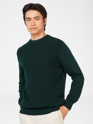 Dark Green Ben Sherman Textured Crewneck Knitwear | NZ4092651