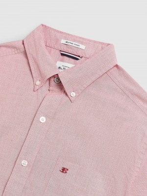 Light Red Ben Sherman Beatnik Wash Long-Sleeve Shirts | UF3458096