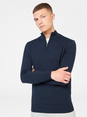 Navy Ben Sherman Merino Half-Zip Knitwear | TO5397486