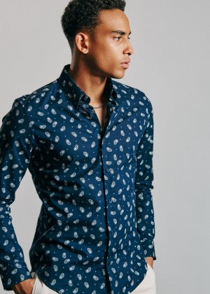 Navy Ben Sherman Micro Paisley Shirts | QZ1365749