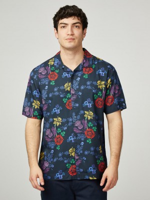 Navy Ben Sherman Team GB Floral Shirts | RV1459630