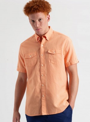 Orange Ben Sherman Garment Dye Linen Shirts | LD3491056