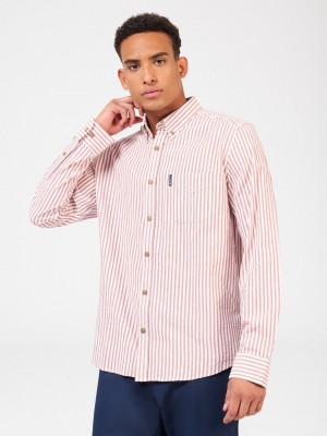 Orange Ben Sherman Recycled Cotton Oxford Stripe Shirts | HD4396870