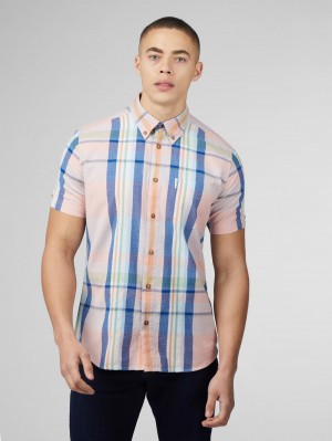 Pink Ben Sherman Signature Seersucker Check Shirts | OK5387942