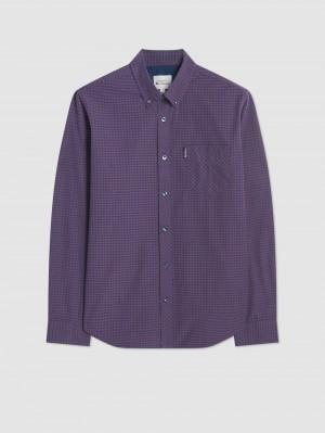 Purple Ben Sherman Signature Gingham Long-Sleeve Shirts | KV5290478