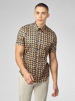 Yellow Ben Sherman Bahaus Geo Shirts | UH3578926