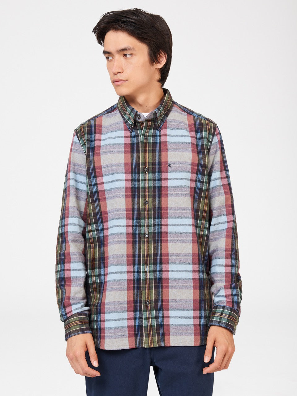 Blue Ben Sherman Brushed Multicolour Check Oxford Shirts | YR8374602