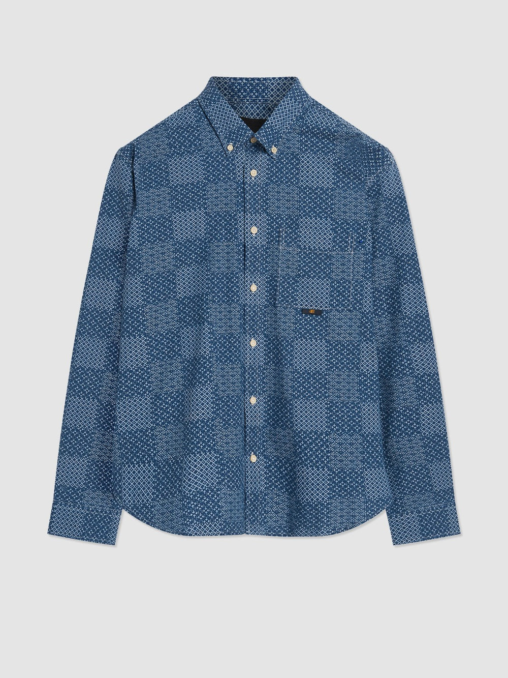 Blue Ben Sherman Chambray Patchwork Geo Print Long-Sleeve Shirts | OF1256973