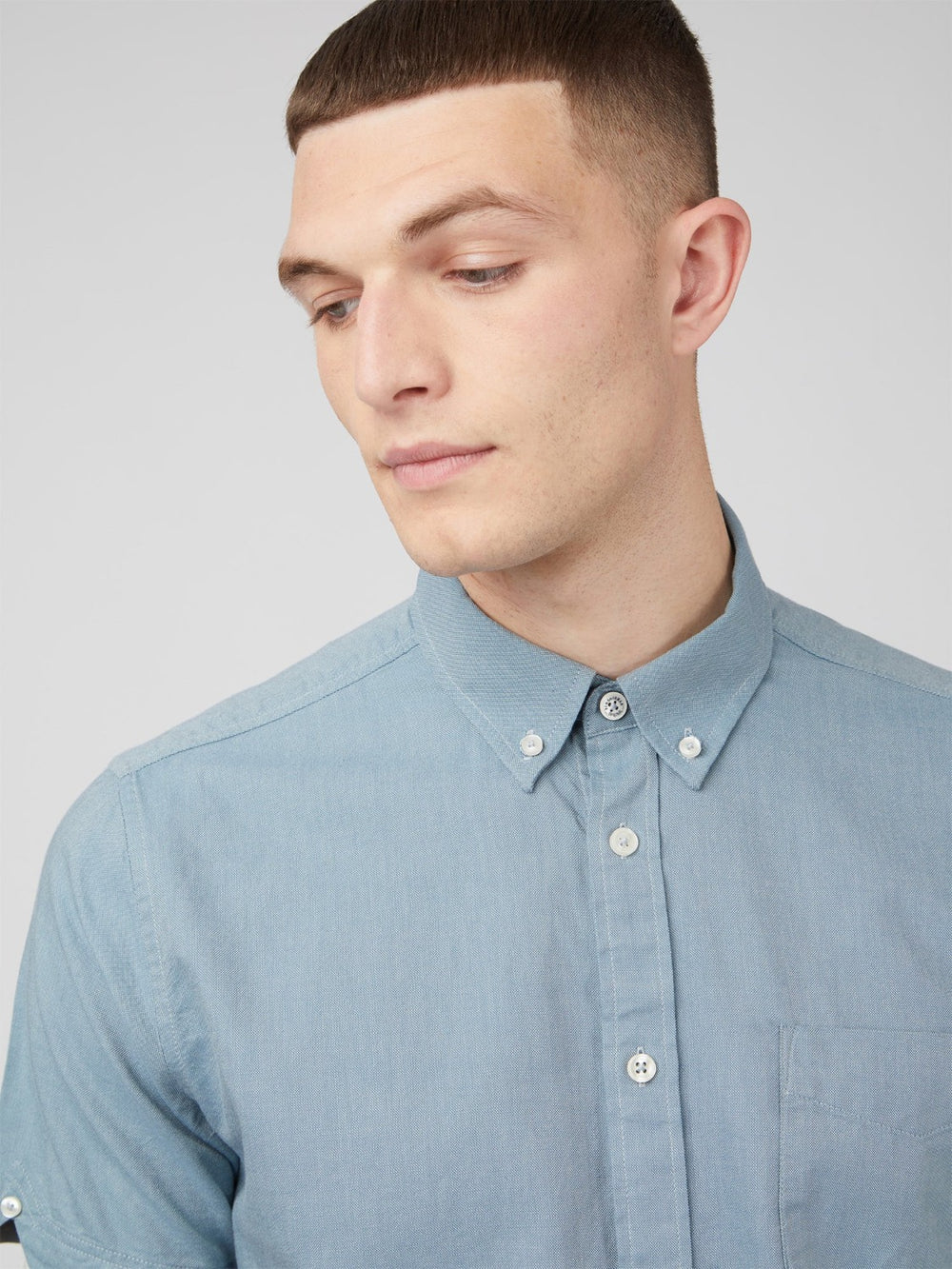 Blue Grey Ben Sherman Signature Organic Short-Sleeve Oxford Shadow Shirts | YU0385271