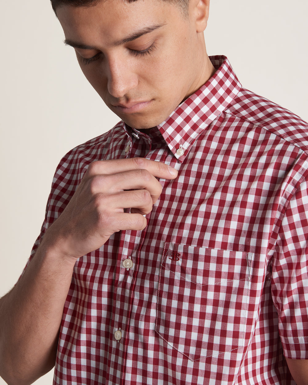 Burgundy Ben Sherman Short Sleeve House Poplin Gingham Shirts | JB8304792