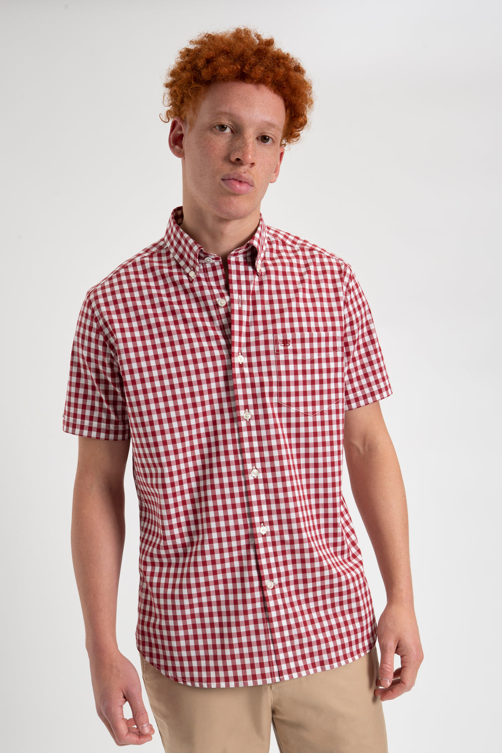 Burgundy Ben Sherman Short Sleeve House Poplin Gingham Shirts | JB8304792