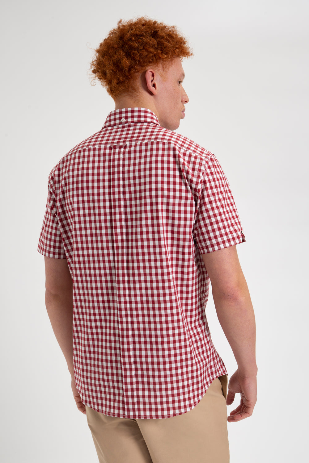 Burgundy Ben Sherman Short Sleeve House Poplin Gingham Shirts | JB8304792