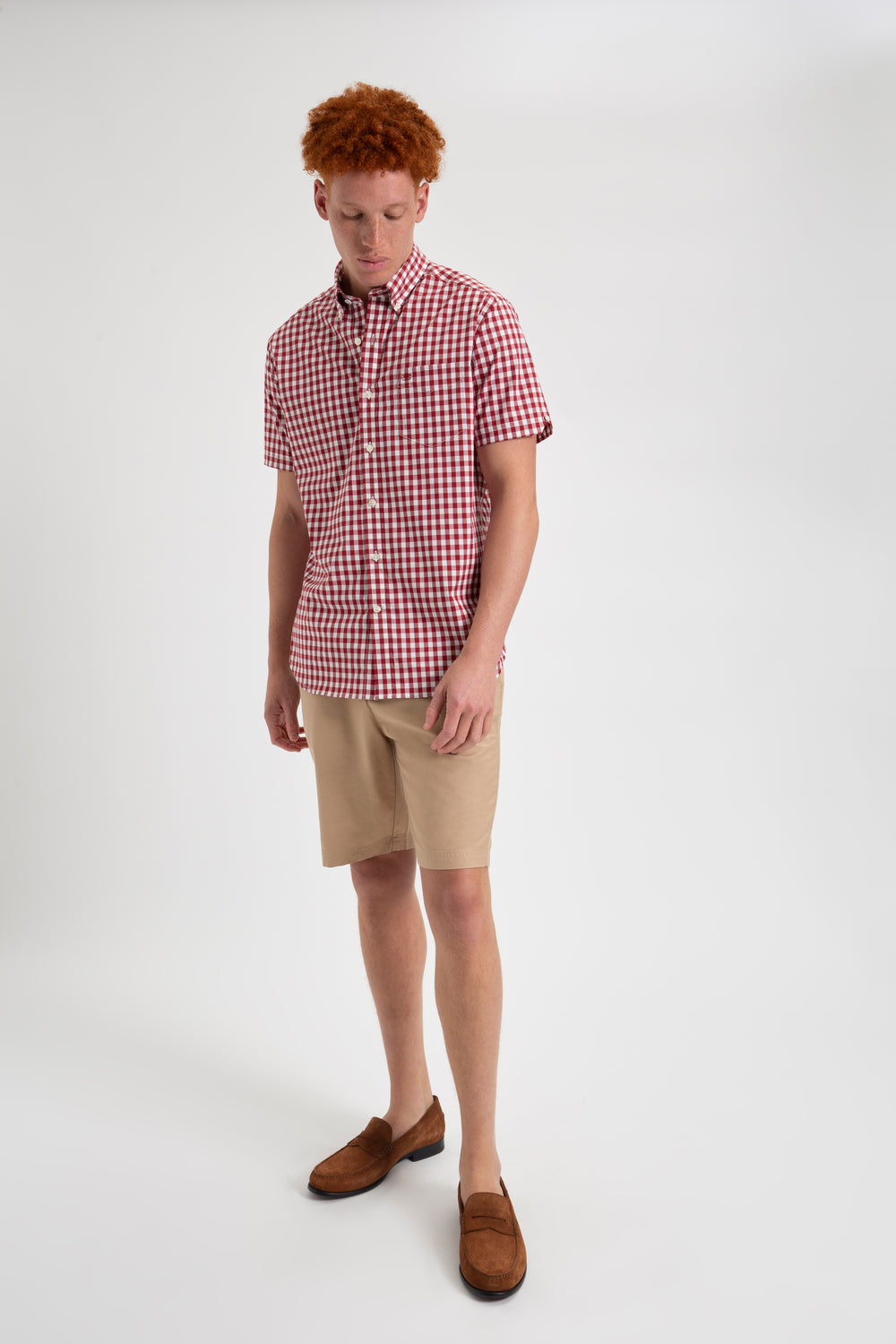 Burgundy Ben Sherman Short Sleeve House Poplin Gingham Shirts | JB8304792