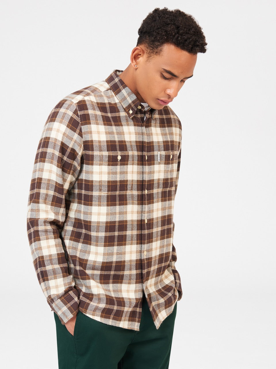 Chocolate Ben Sherman Brushed Plain Check Shirts | OB9652418