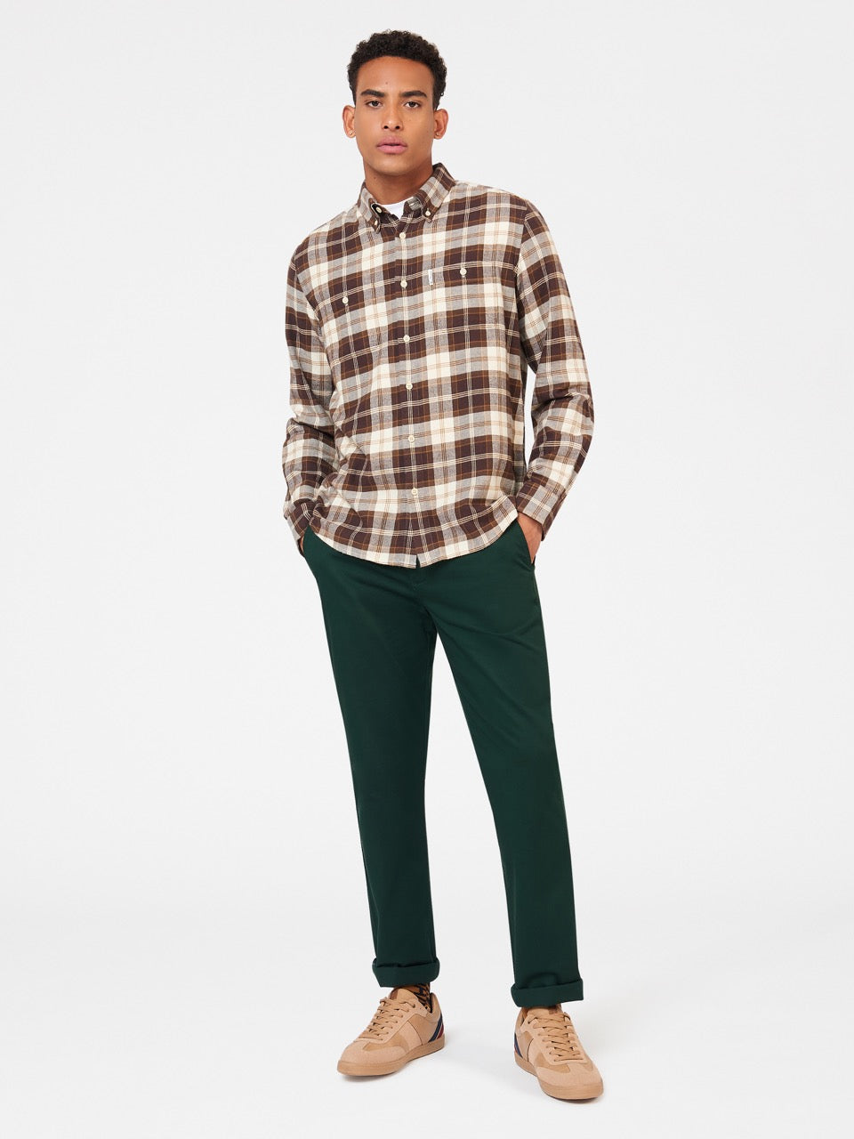 Chocolate Ben Sherman Brushed Plain Check Shirts | OB9652418