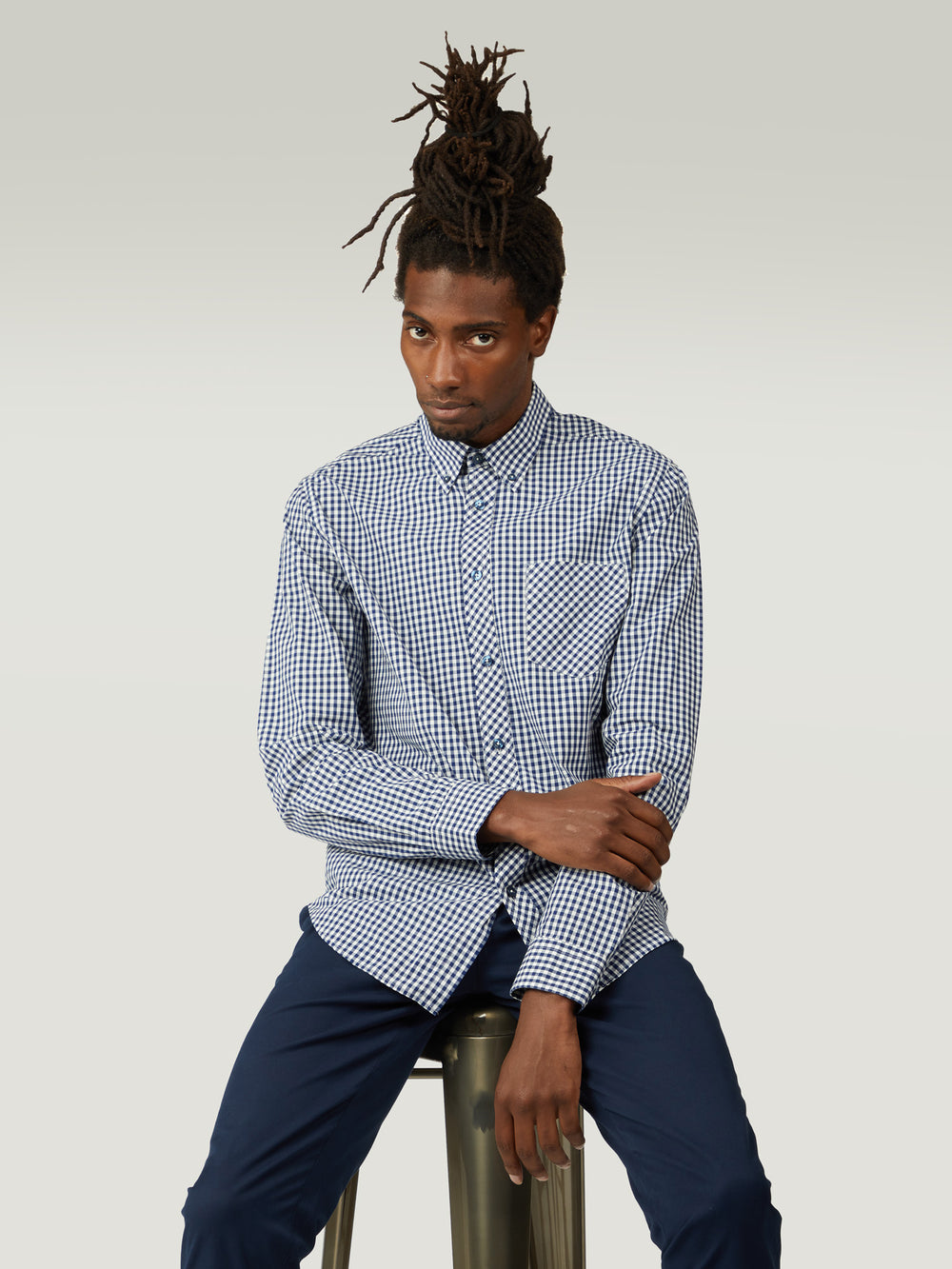 Dark Blue Ben Sherman Signature Long-Sleeve Gingham Shirts | RH5316980