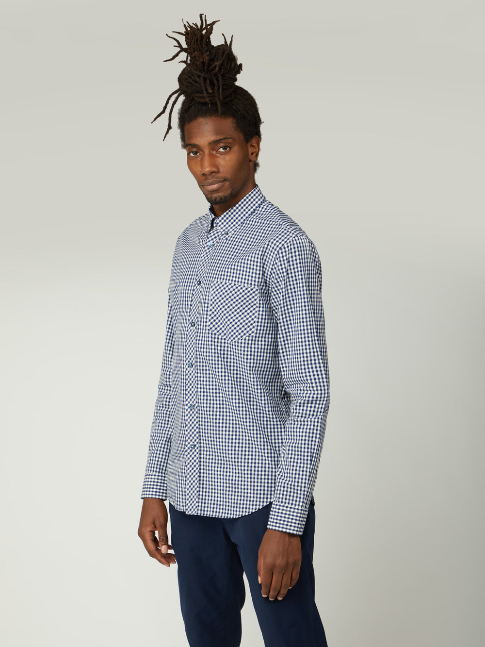 Dark Blue Ben Sherman Signature Long-Sleeve Gingham Shirts | RH5316980