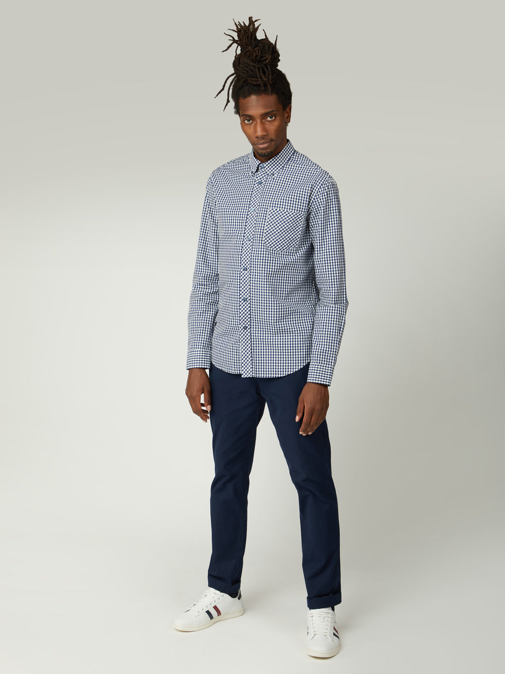 Dark Blue Ben Sherman Signature Long-Sleeve Gingham Shirts | RH5316980