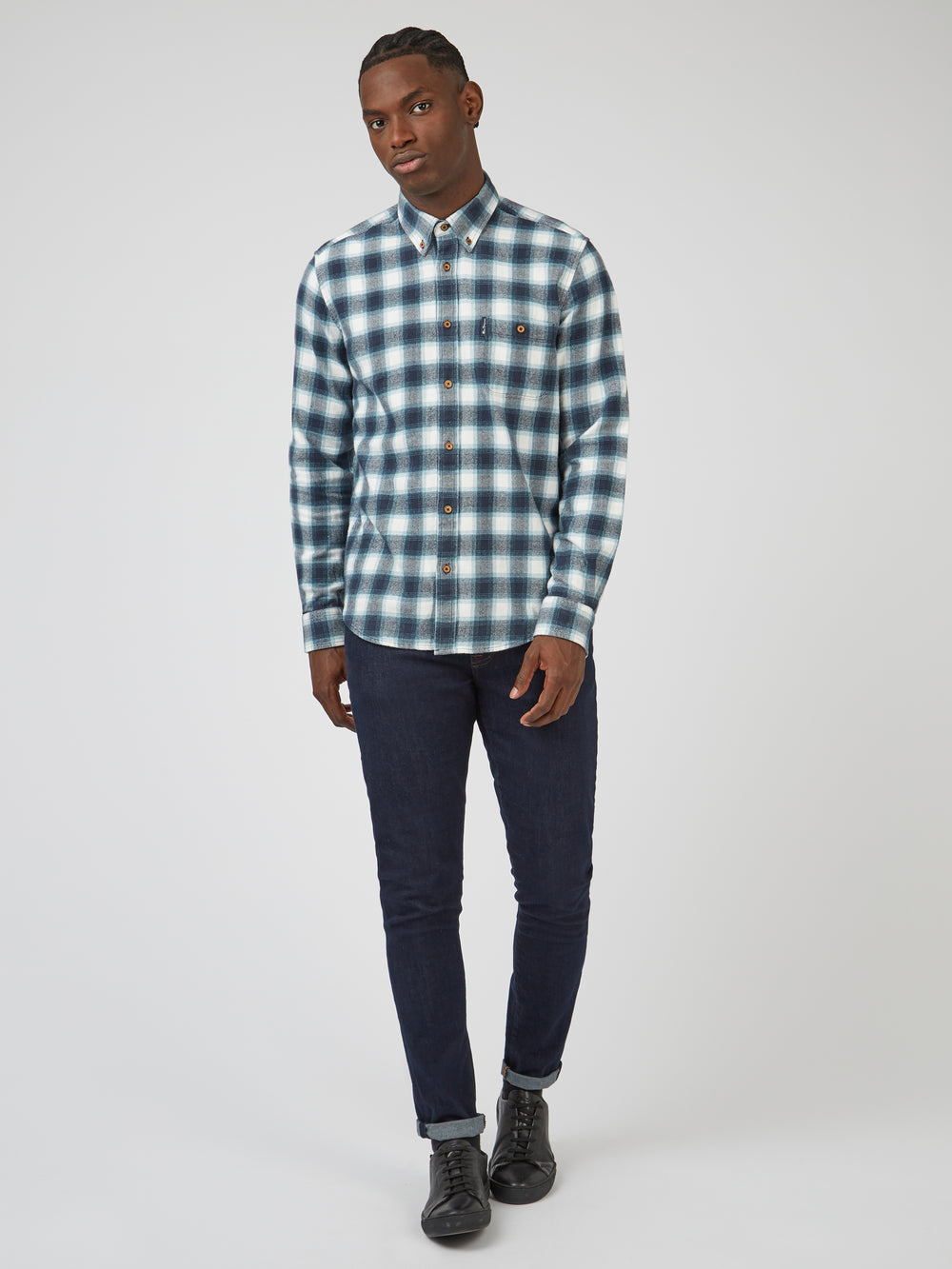 Green Ben Sherman Brushed Ombre Check Flannel Shirts | ND0946581