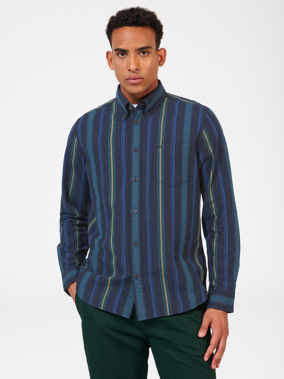 Green Ben Sherman Signature Striped Oxford Shirts | RU9273085