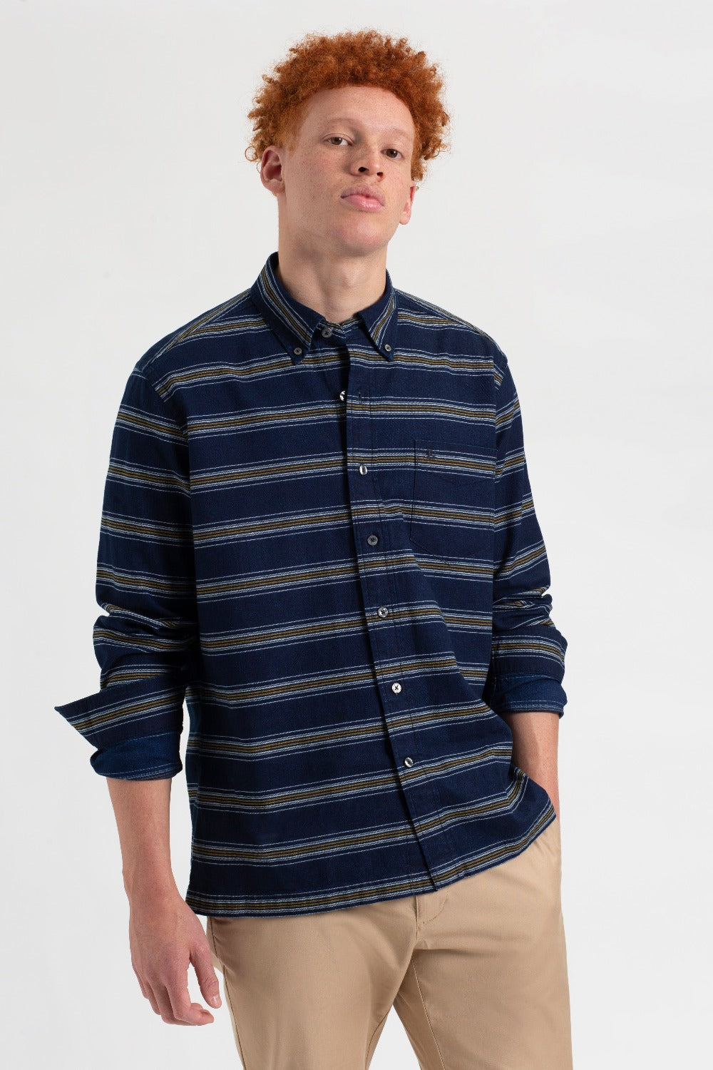 Indigo Ben Sherman Dalston Blues Long Sleeve Indigo Stripe Shirts | IG5637918