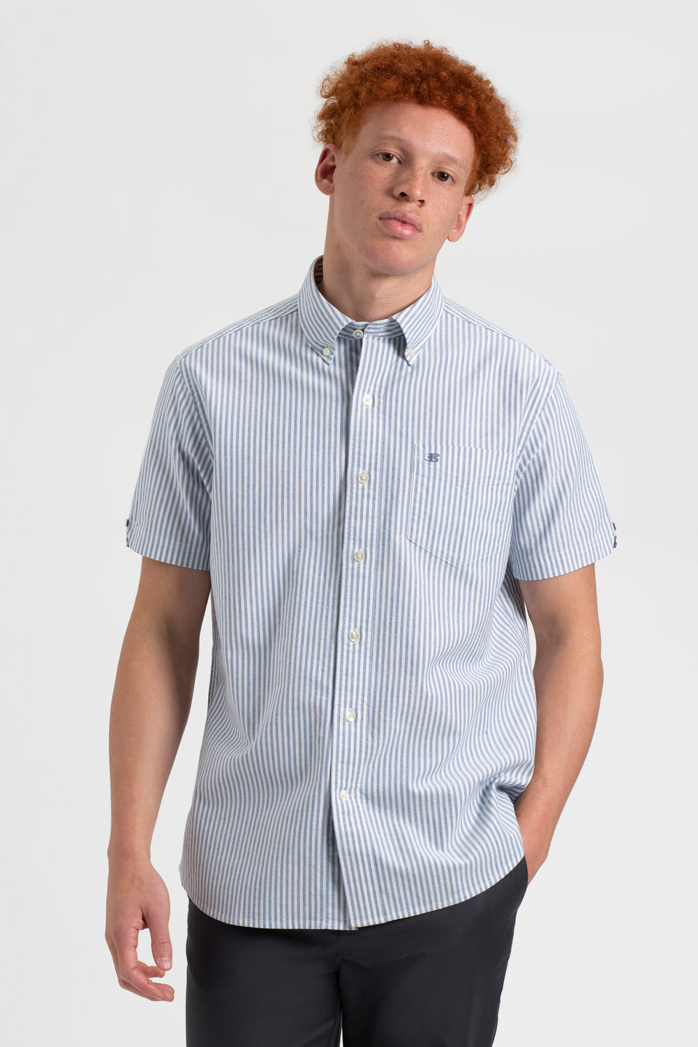 Indigo Stripes Ben Sherman Short Sleeve Brighton Oxford Organic Bengal Stripe Shirts | SN4257361