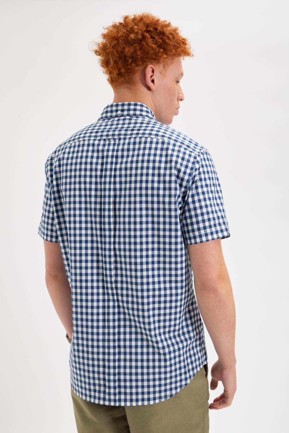 Navy / Olive Ben Sherman Short Sleeve House Poplin Gingham Shirts | SQ3795461