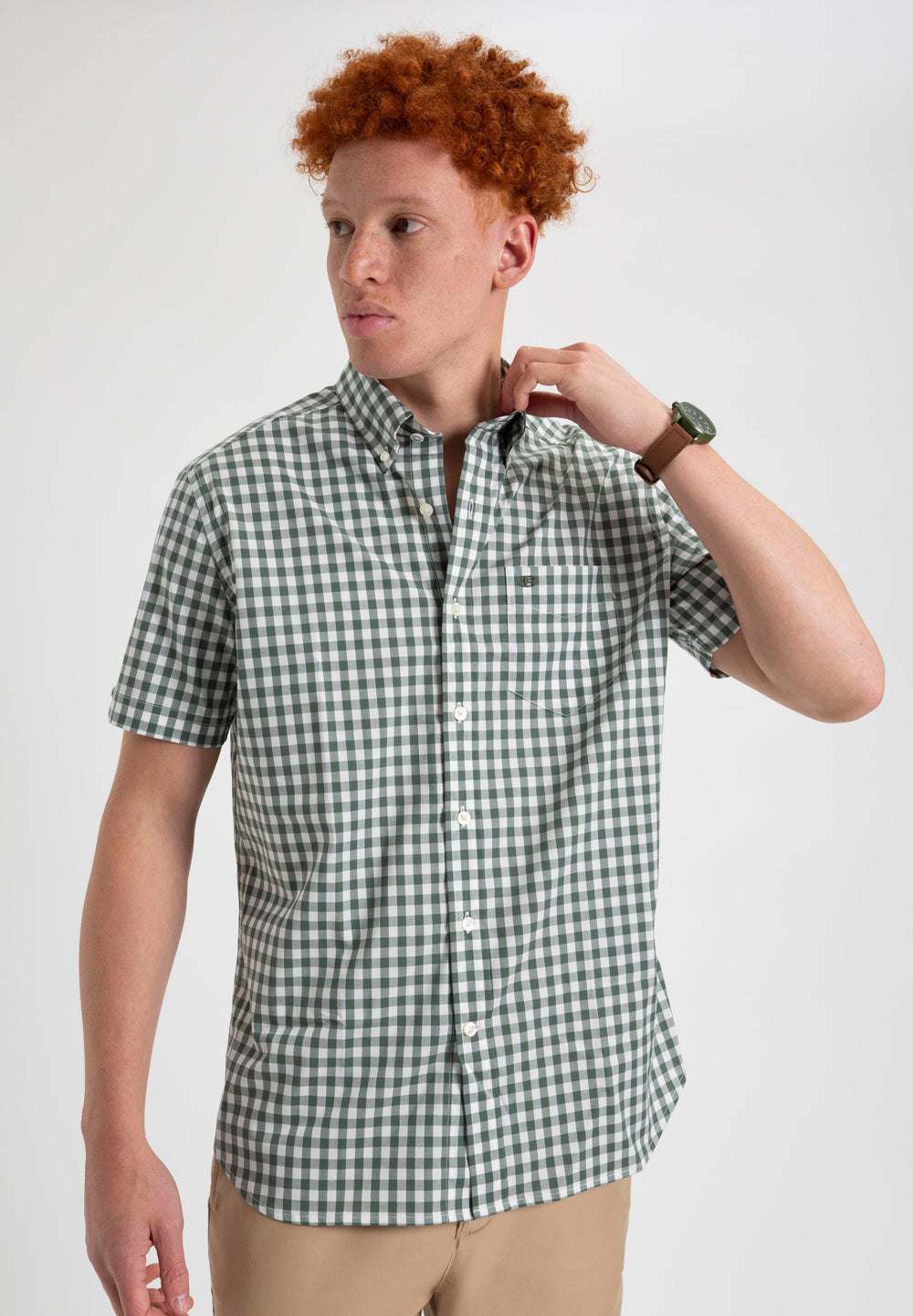 Olive Ben Sherman House Poplin Gingham Shirts | PJ4217305