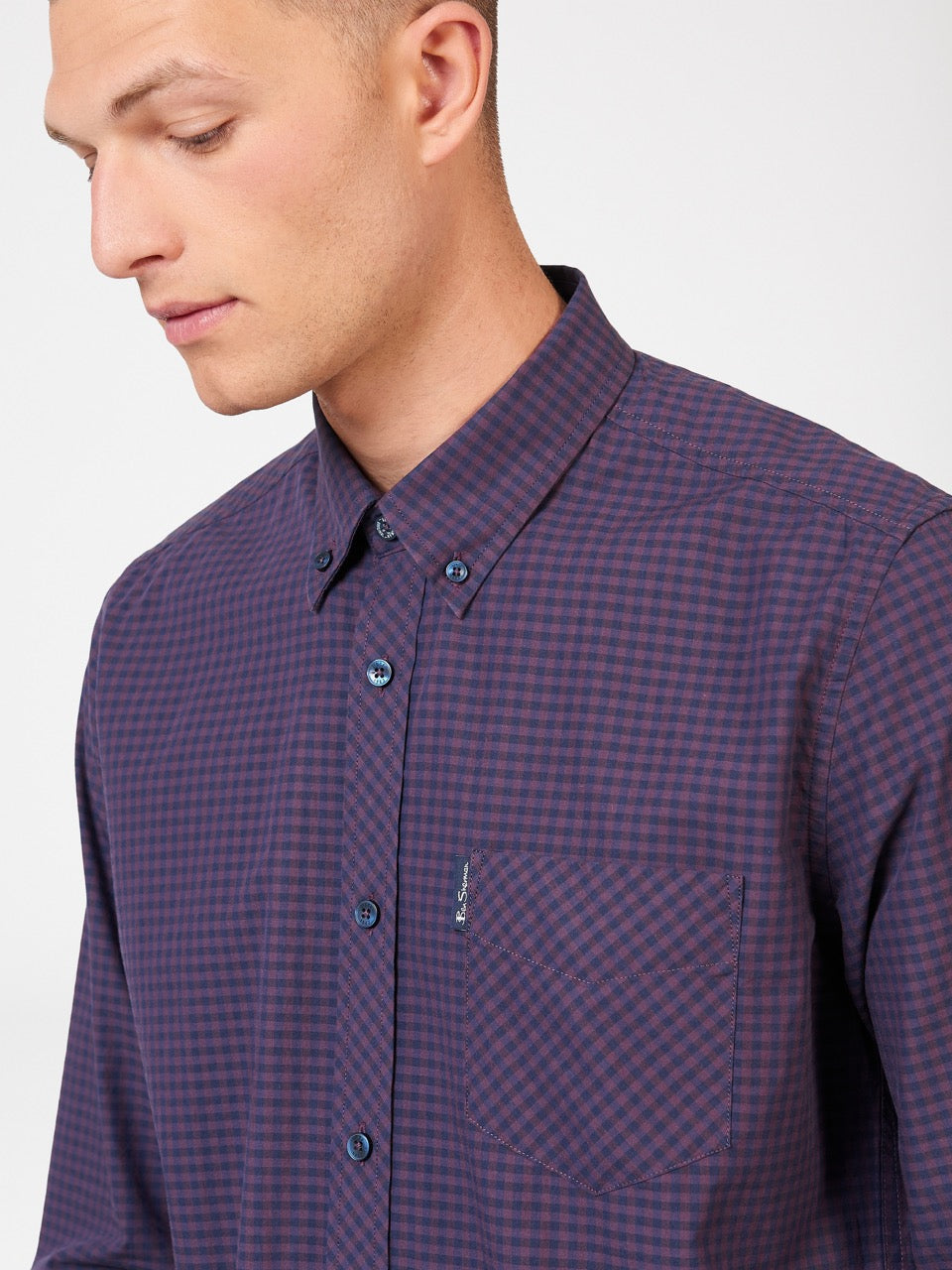 Purple Ben Sherman Signature Gingham Long-Sleeve Shirts | KV5290478