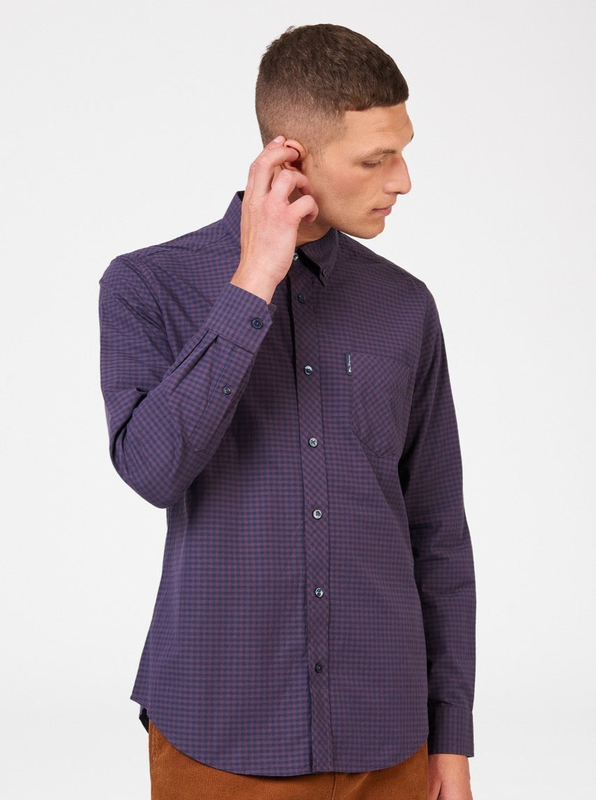 Purple Ben Sherman Signature Gingham Long-Sleeve Shirts | KV5290478