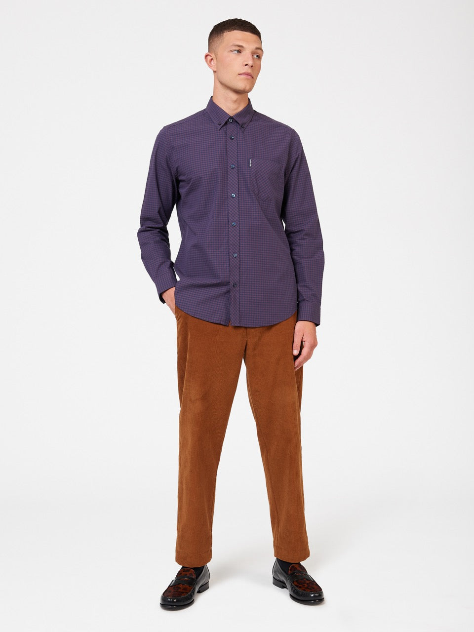 Purple Ben Sherman Signature Gingham Long-Sleeve Shirts | KV5290478