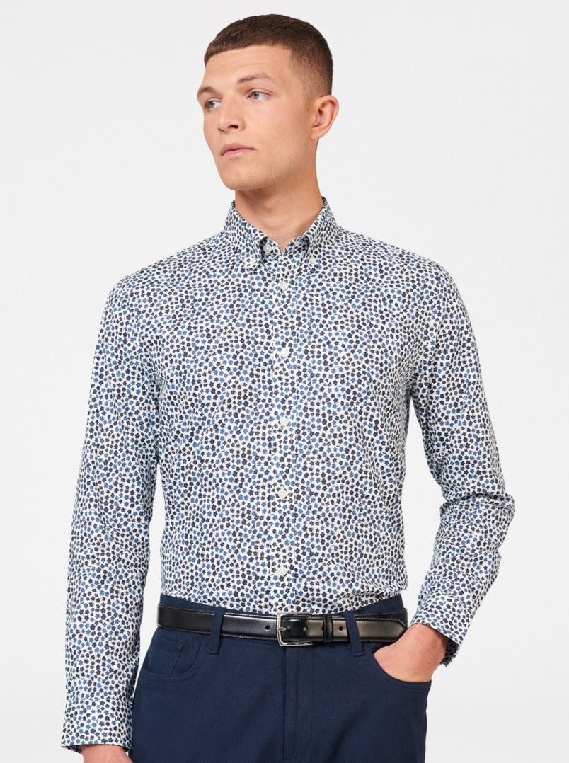 White Ben Sherman Ditsy Floral Print Long Sleeve Shirts | EK7820349