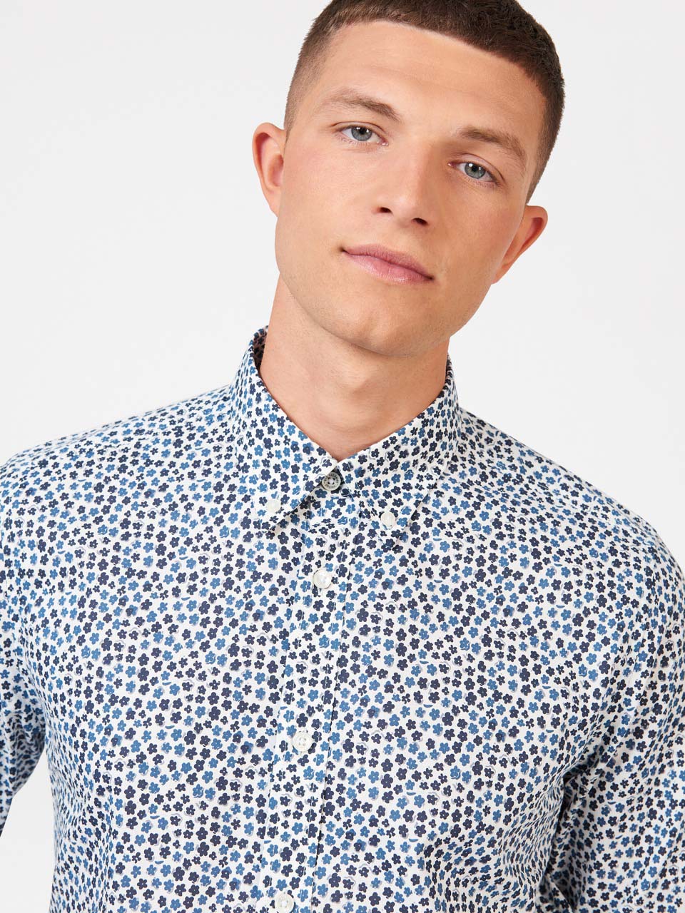 White Ben Sherman Ditsy Floral Print Long Sleeve Shirts | EK7820349